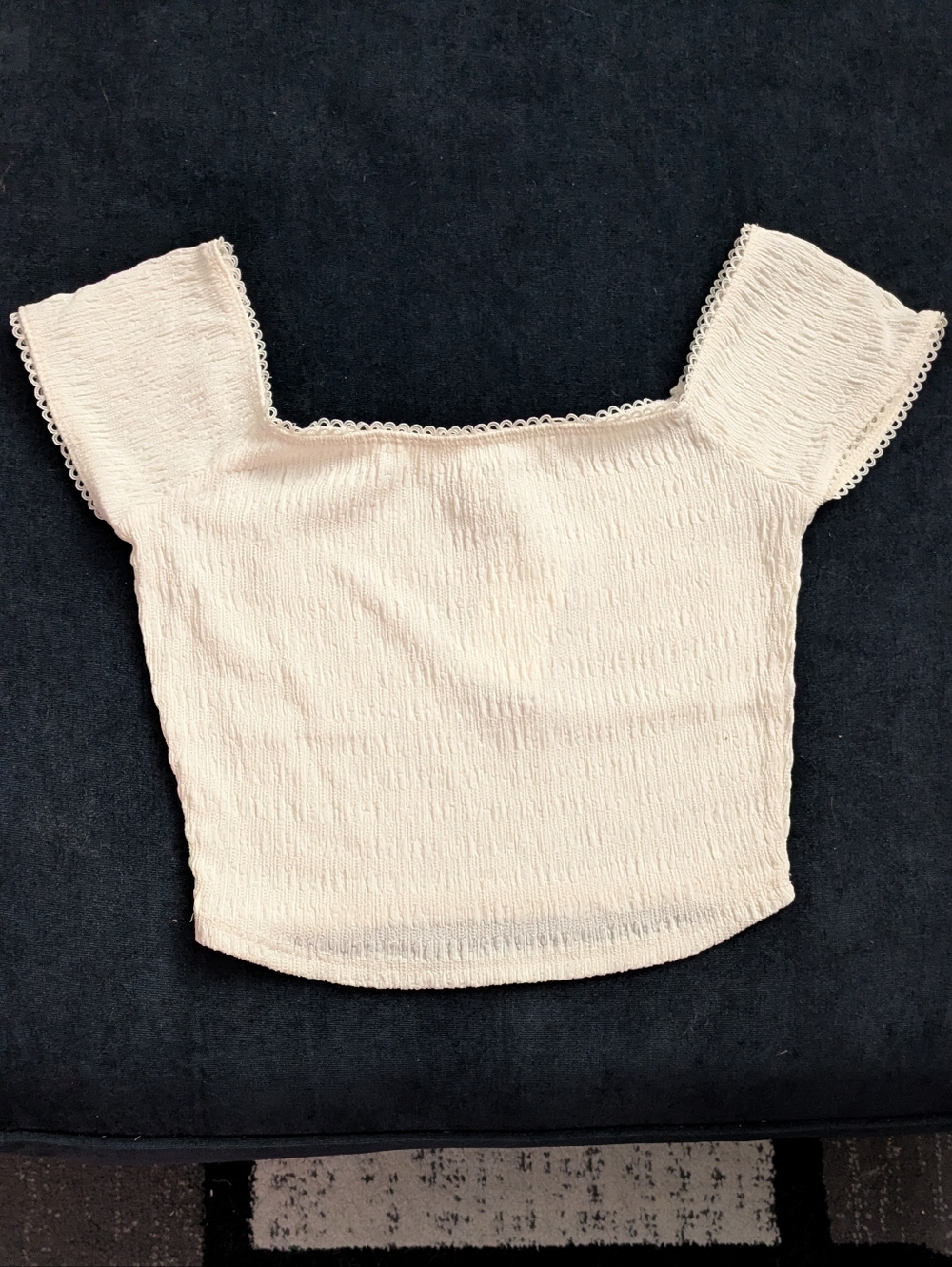 NWOT! Bozzolo Gauze White Square Neck Crop Top w/ Lace Trim